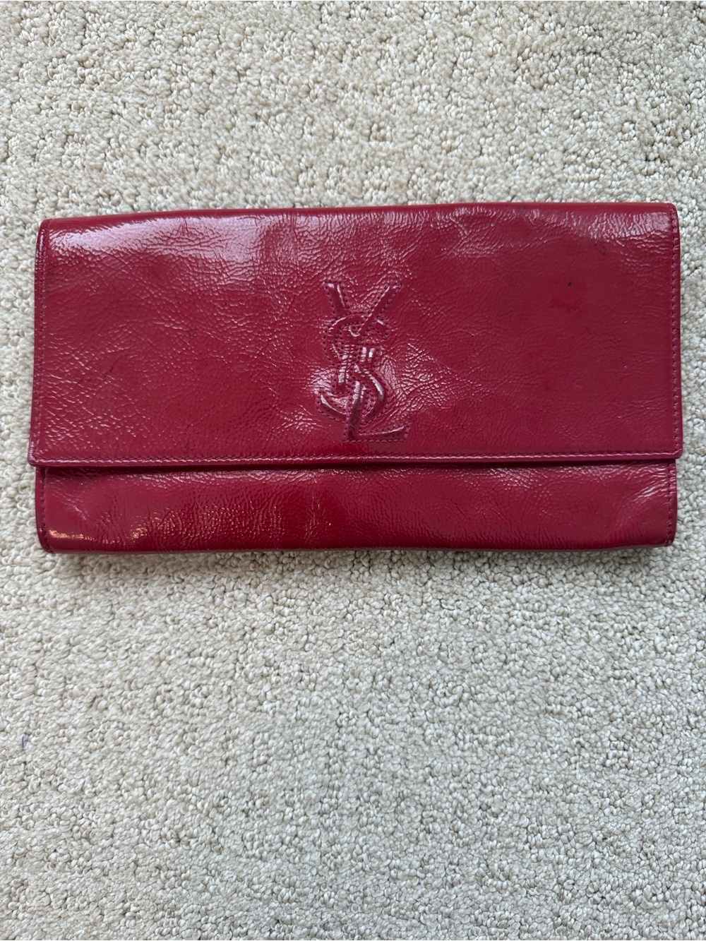 Yves Saint Laurent Magenta Fold-Over Leather Clutch